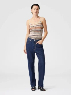 Tank top in embossed viscose with lamé wave pattern