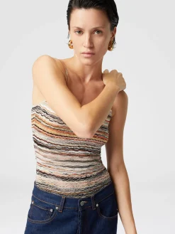 Tank top in embossed viscose with lamé wave pattern