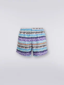 Technical fabric swimming trunks with chevron print