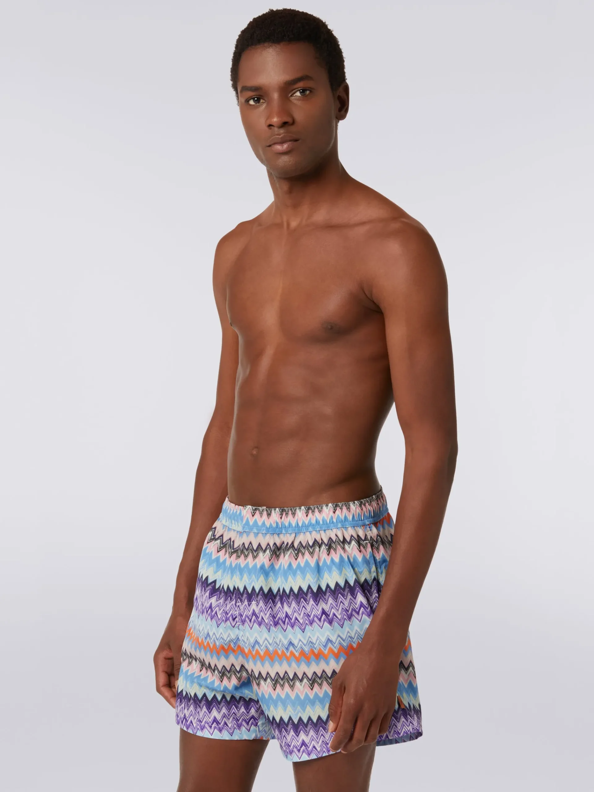 Technical fabric swimming trunks with chevron print