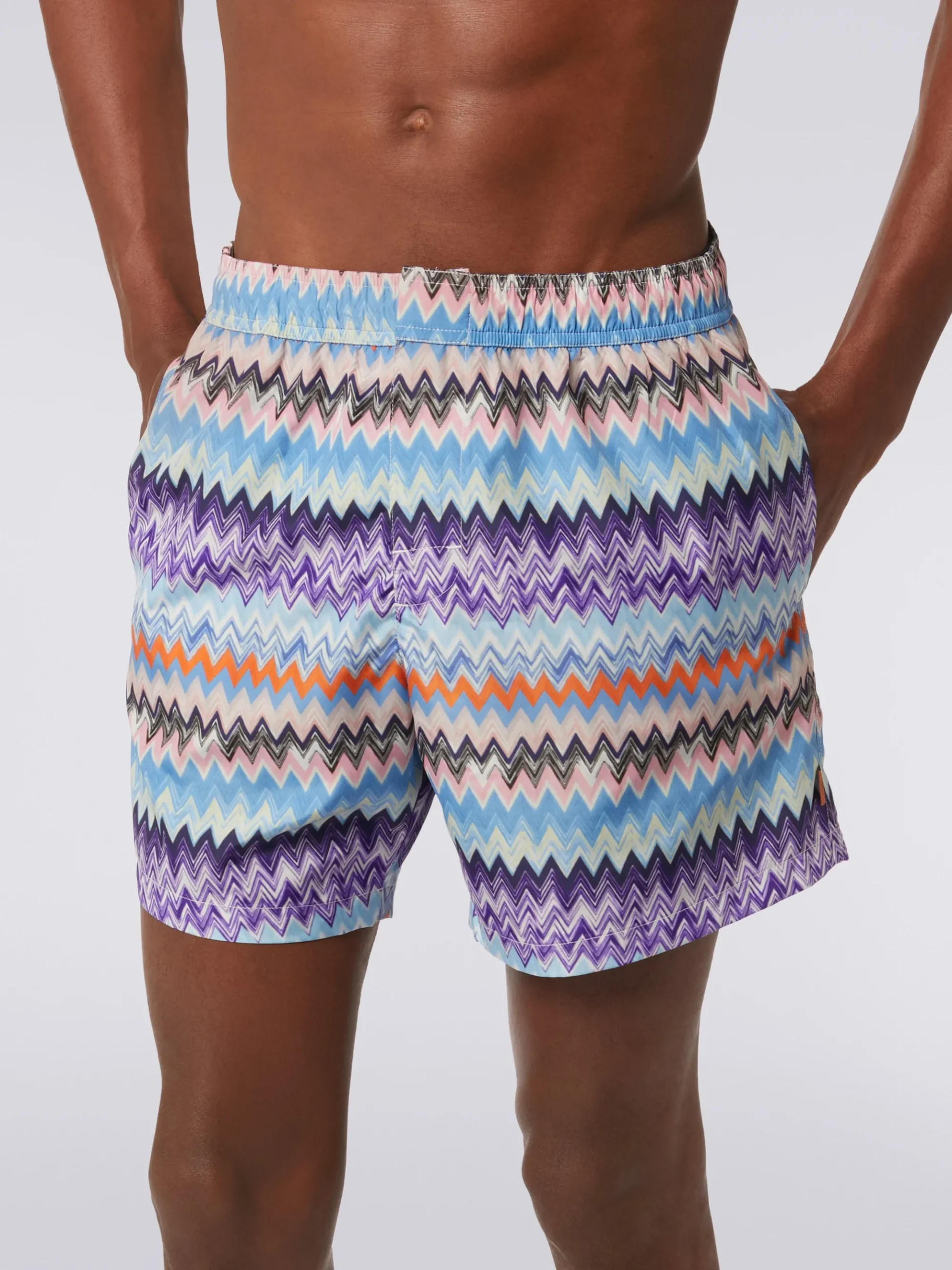 Technical fabric swimming trunks with chevron print