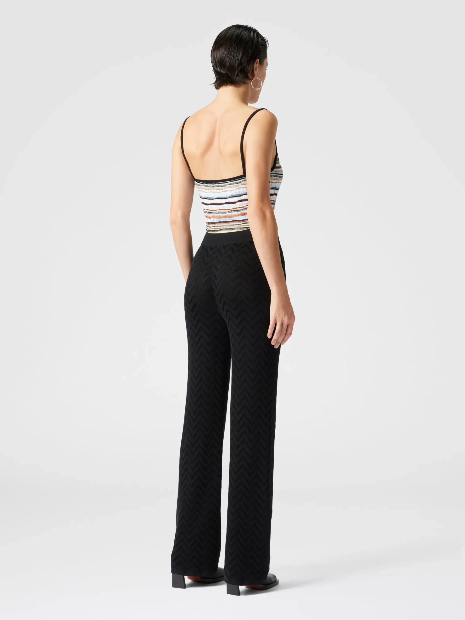 Tonal chevron pattern straight trousers