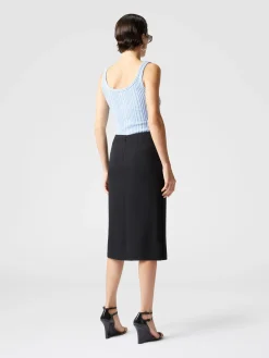 Tonal cotton and zig zag viscose midi skirt with slit