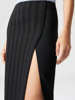 Tonal cotton and zig zag viscose midi skirt with slit