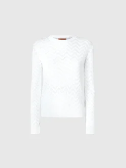 Tone-on-tone chevron crewneck sweater