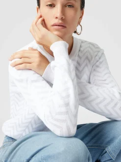 Tone-on-tone chevron crewneck sweater