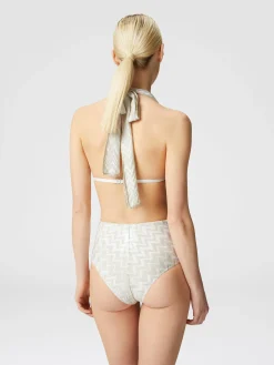 Tone-on-tone viscose blend chevron bikini with lurex
