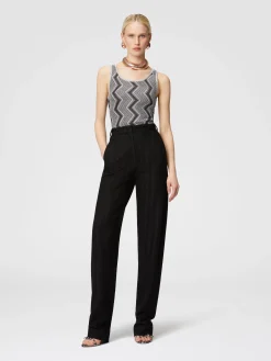 Tone-on-tone zigzag motif carrot-fit trousers