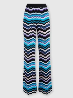Trousers with Greek zig zag motif in viscose and wool