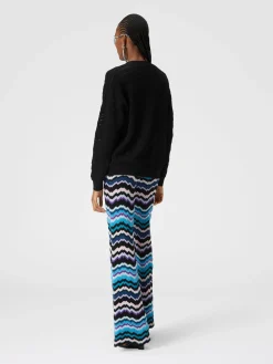 Trousers with Greek zig zag motif in viscose and wool
