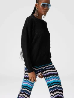 Trousers with Greek zig zag motif in viscose and wool