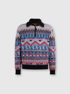 Turtleneck wool-blend sweater with zip