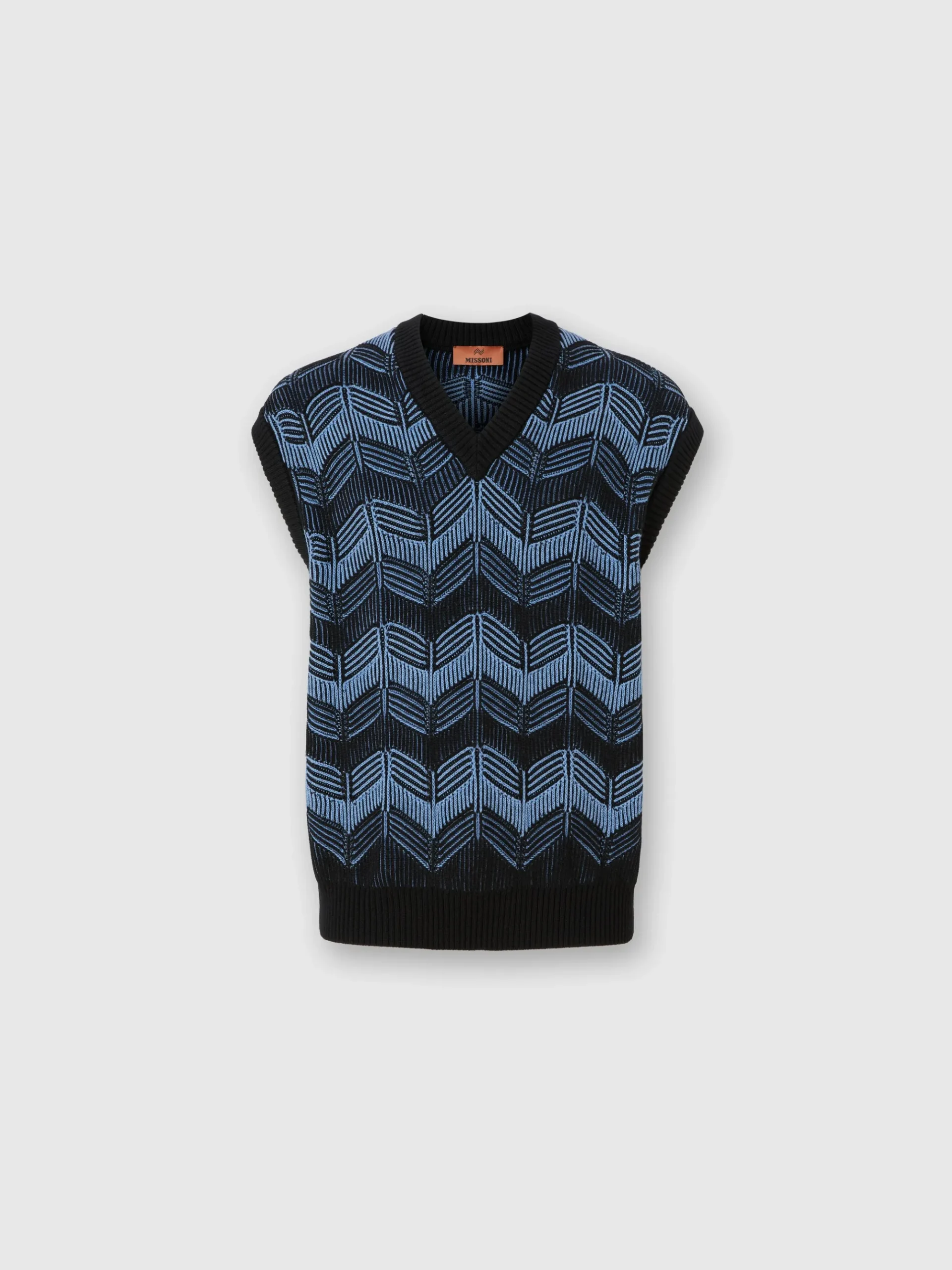 Vest in virgin wool and zigzag cotton