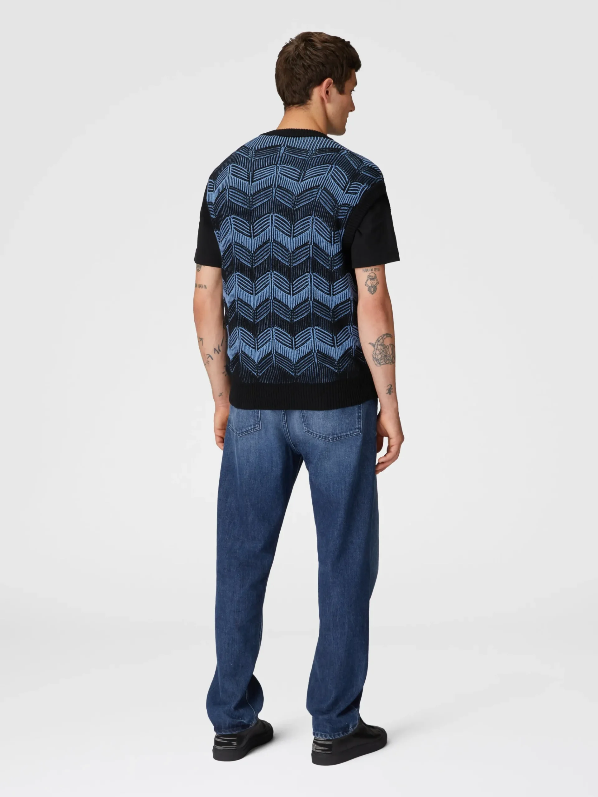 Vest in virgin wool and zigzag cotton