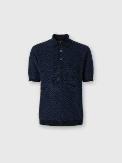 Virgin wool and viscose polo shirt with wave motif