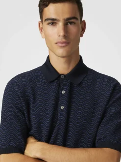 Virgin wool and viscose polo shirt with wave motif