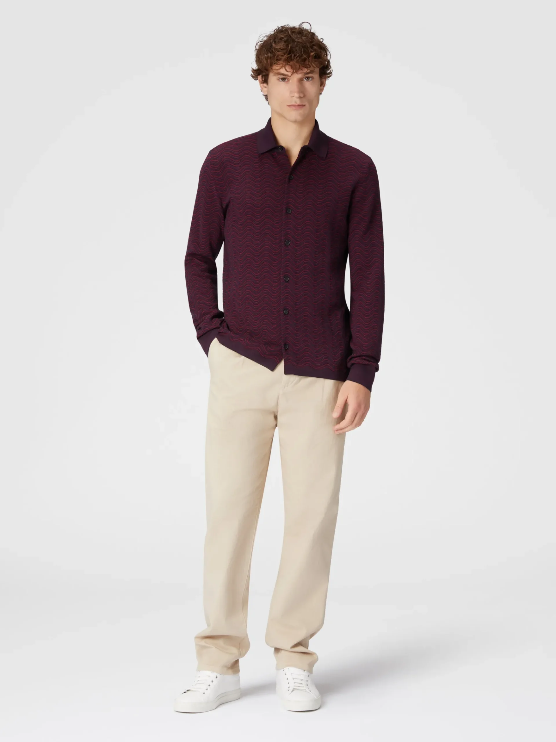 Virgin wool and viscose shirt with wave pattern