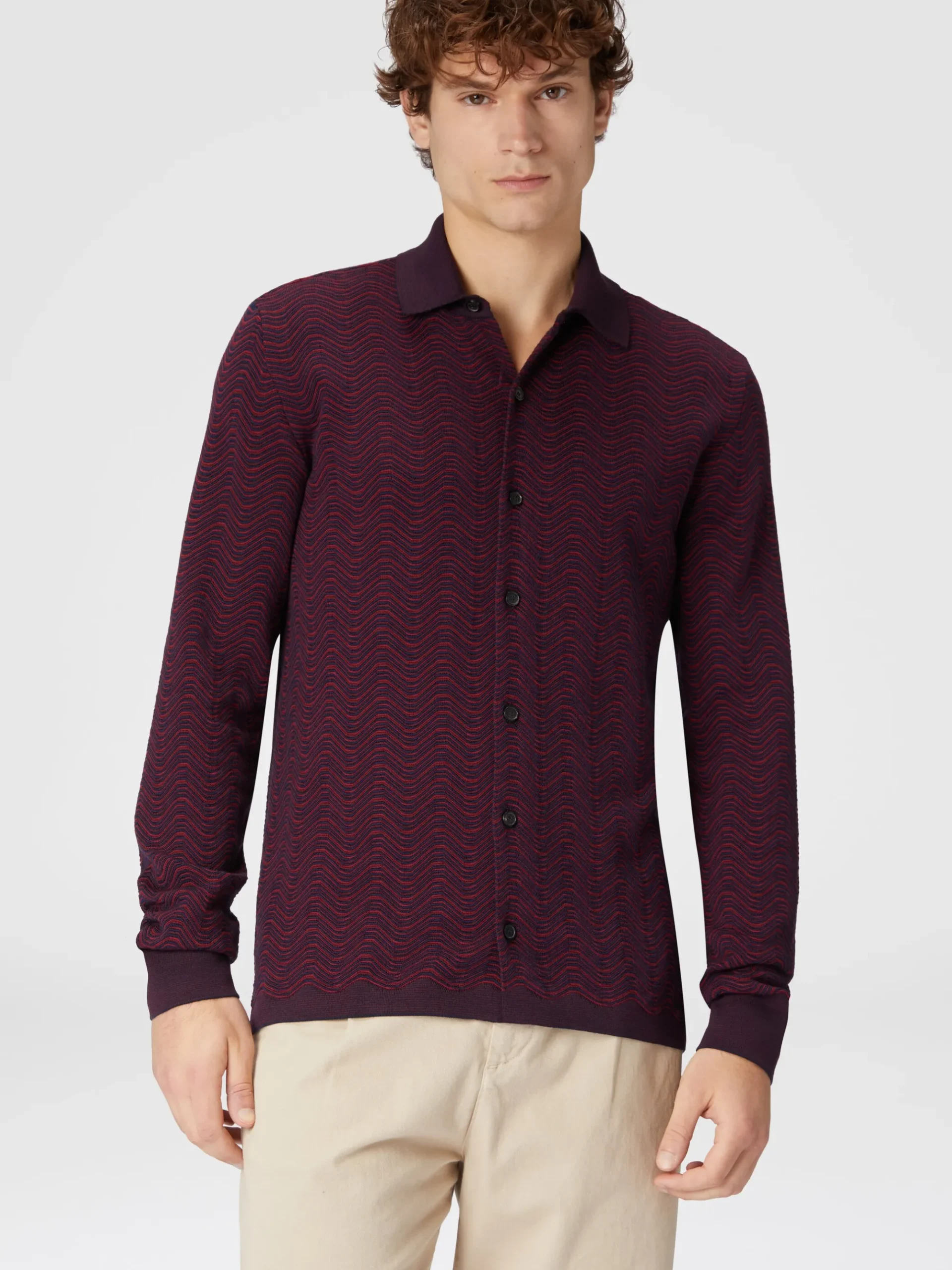 Virgin wool and viscose shirt with wave pattern