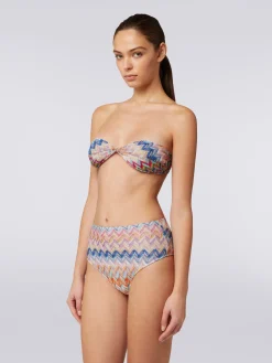 Viscose and lurex bikini with torchon top and high briefs