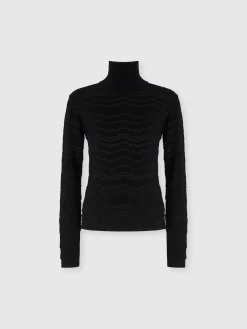 Viscose and wool turtleneck with tone-on-tone zigzag