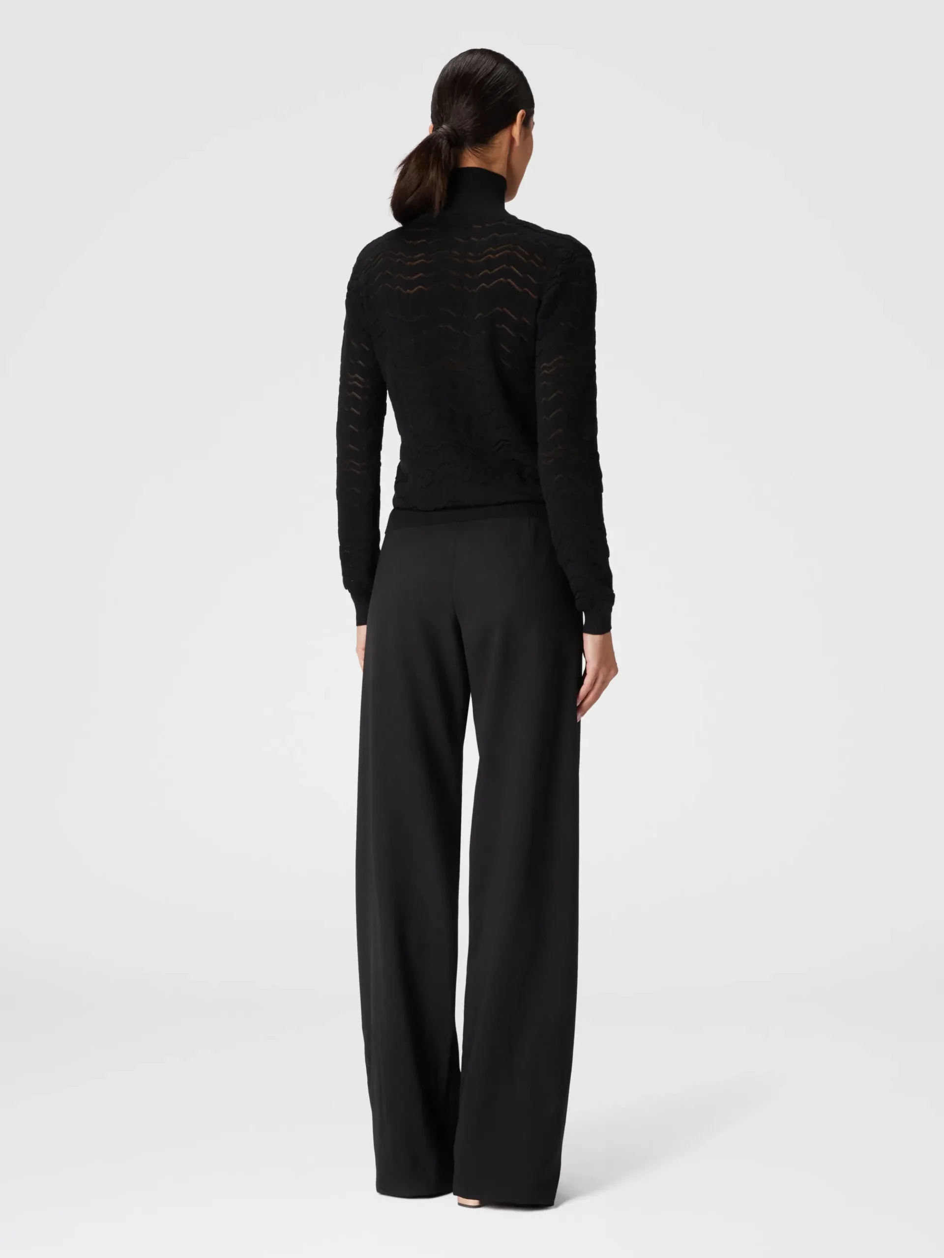 Viscose and wool turtleneck with tone-on-tone zigzag