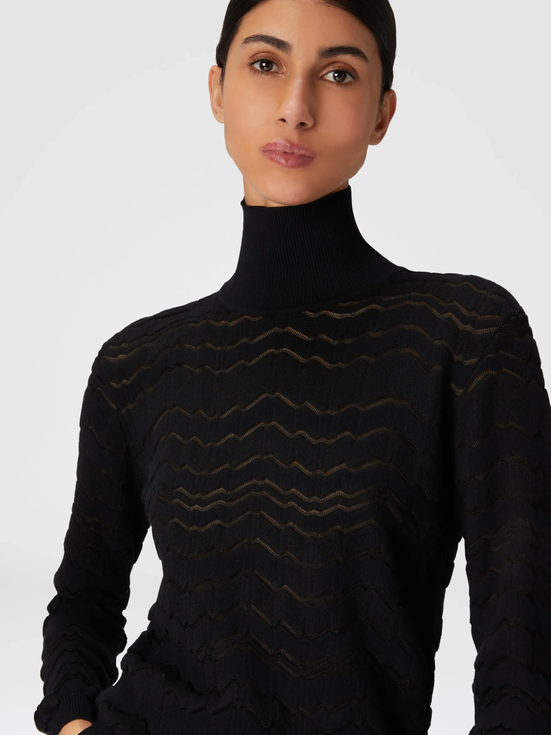 Viscose and wool turtleneck with tone-on-tone zigzag
