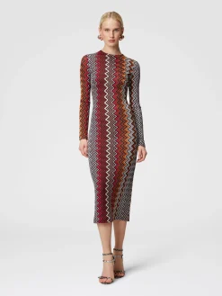 Viscose and wool zigzag midi dress