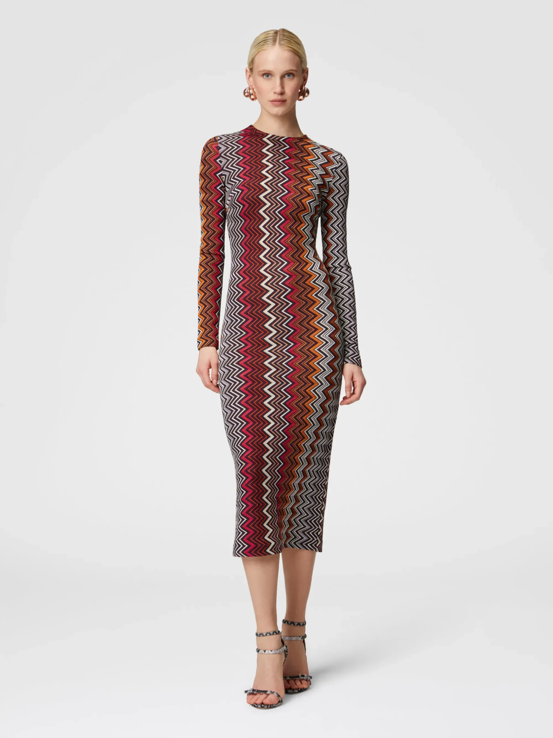 Viscose and wool zigzag midi dress