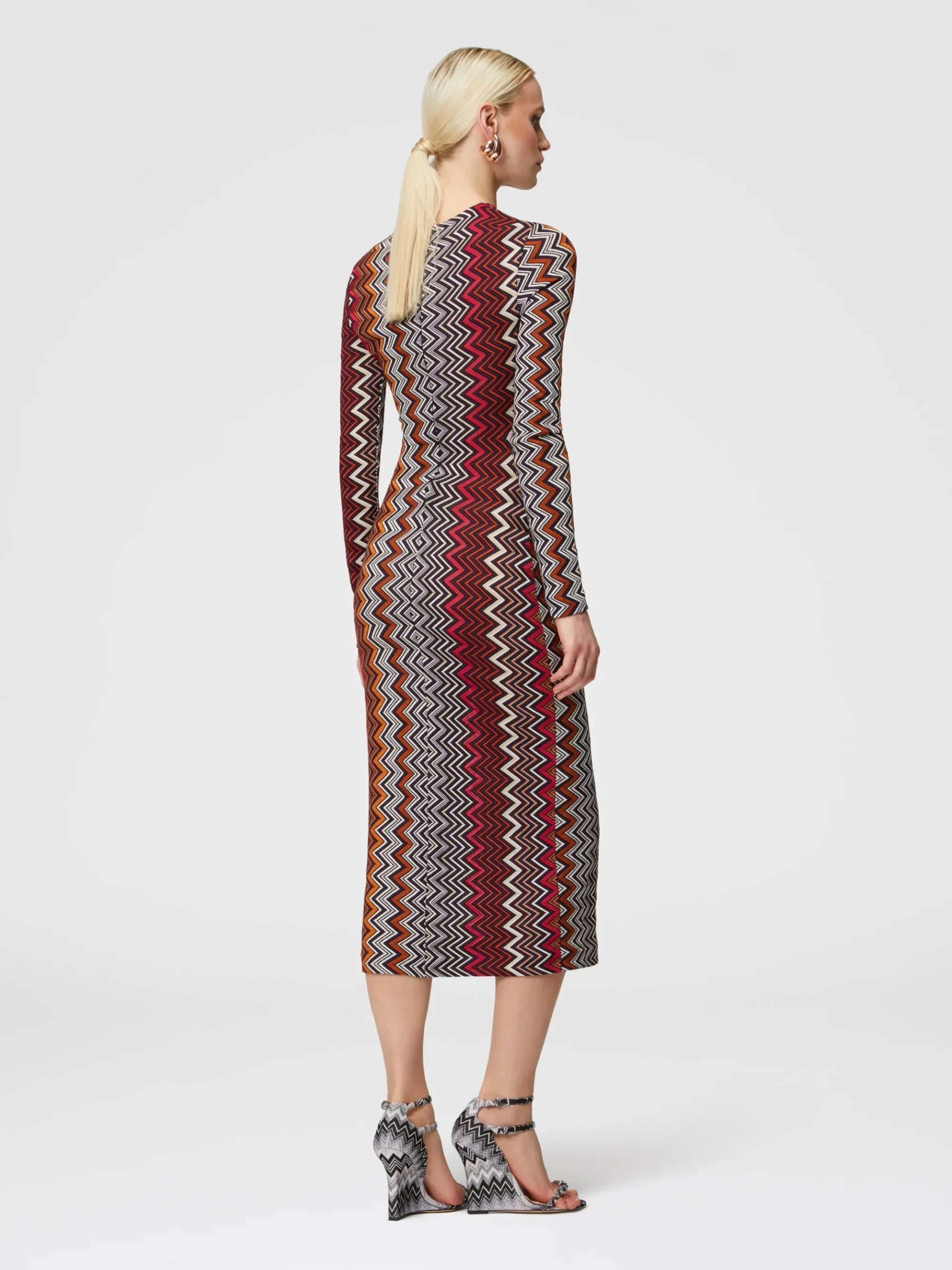 Viscose and wool zigzag midi dress