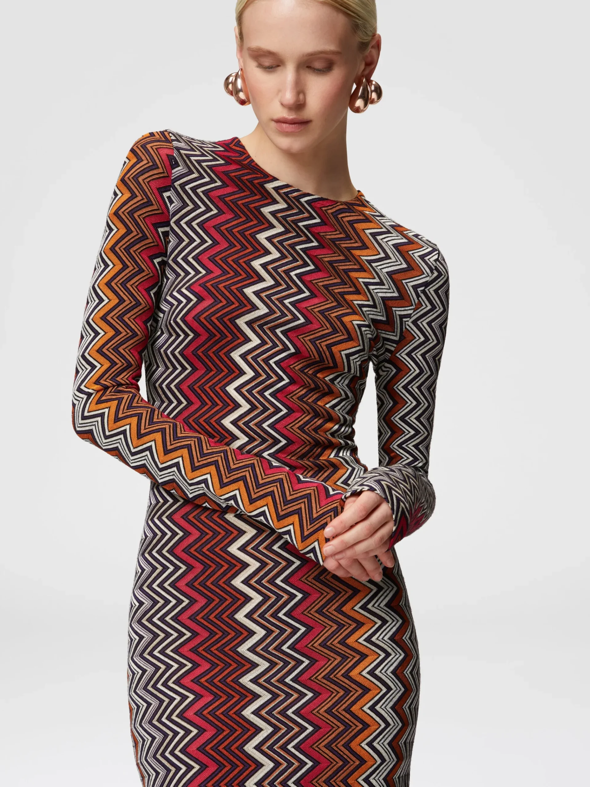 Viscose and wool zigzag midi dress