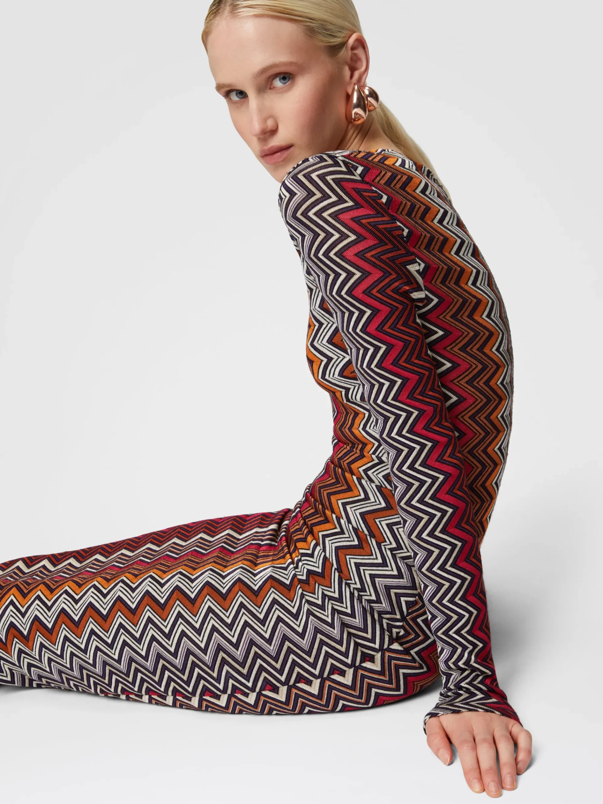 Viscose and wool zigzag midi dress