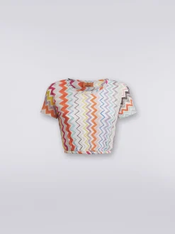 Viscose blend chevron crop top with lurex