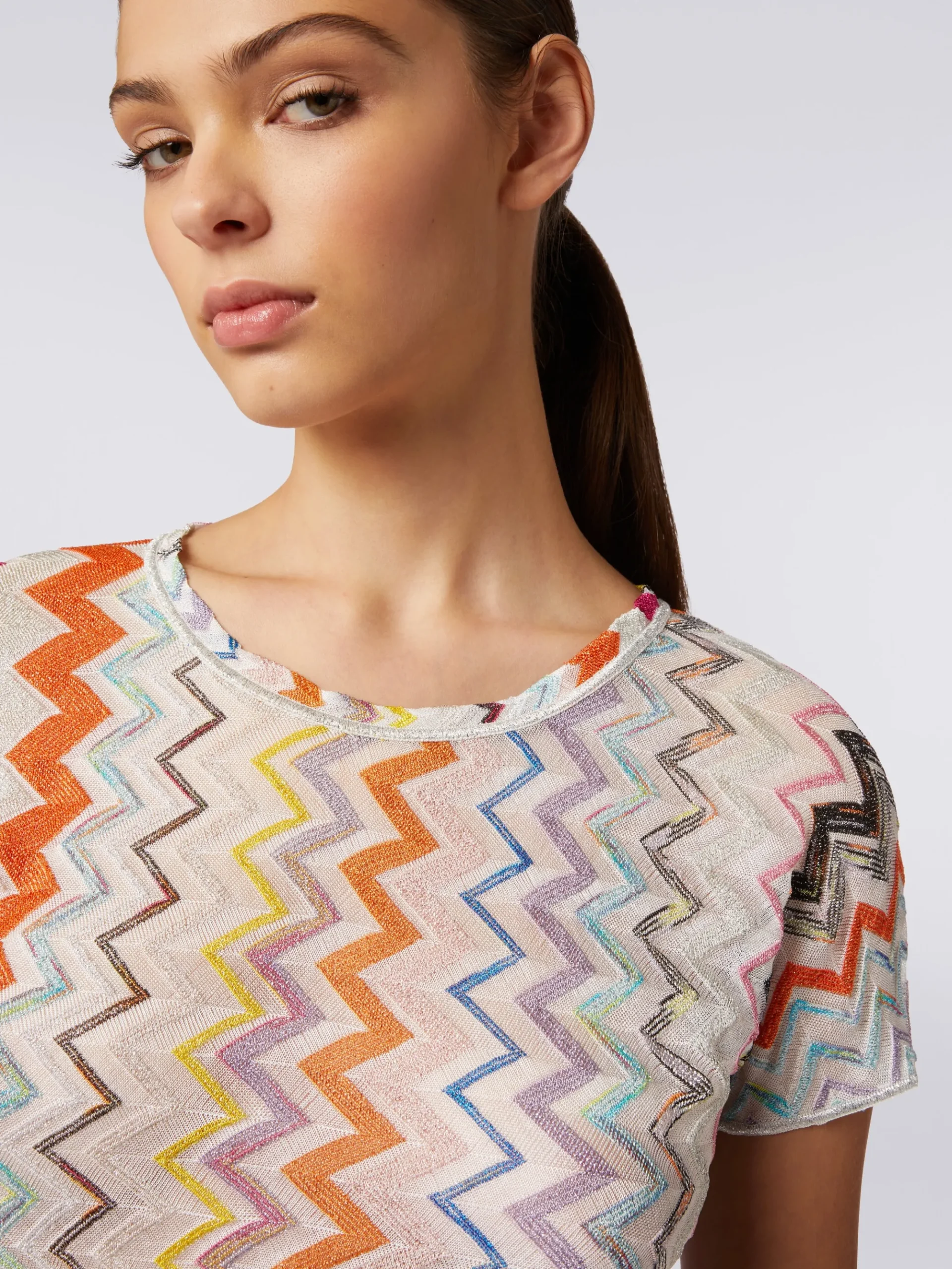 Viscose blend chevron crop top with lurex