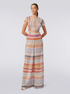 Viscose blend lamé chevron palazzo trousers
