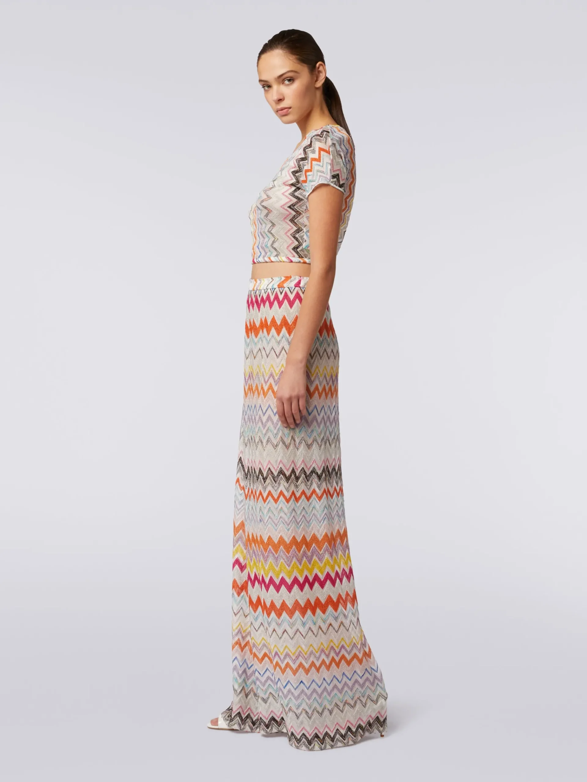 Viscose blend lamé chevron palazzo trousers