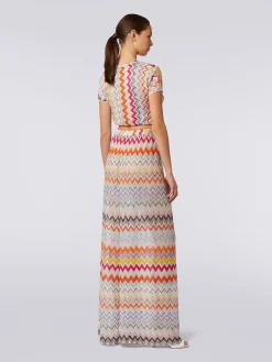 Viscose blend lamé chevron palazzo trousers