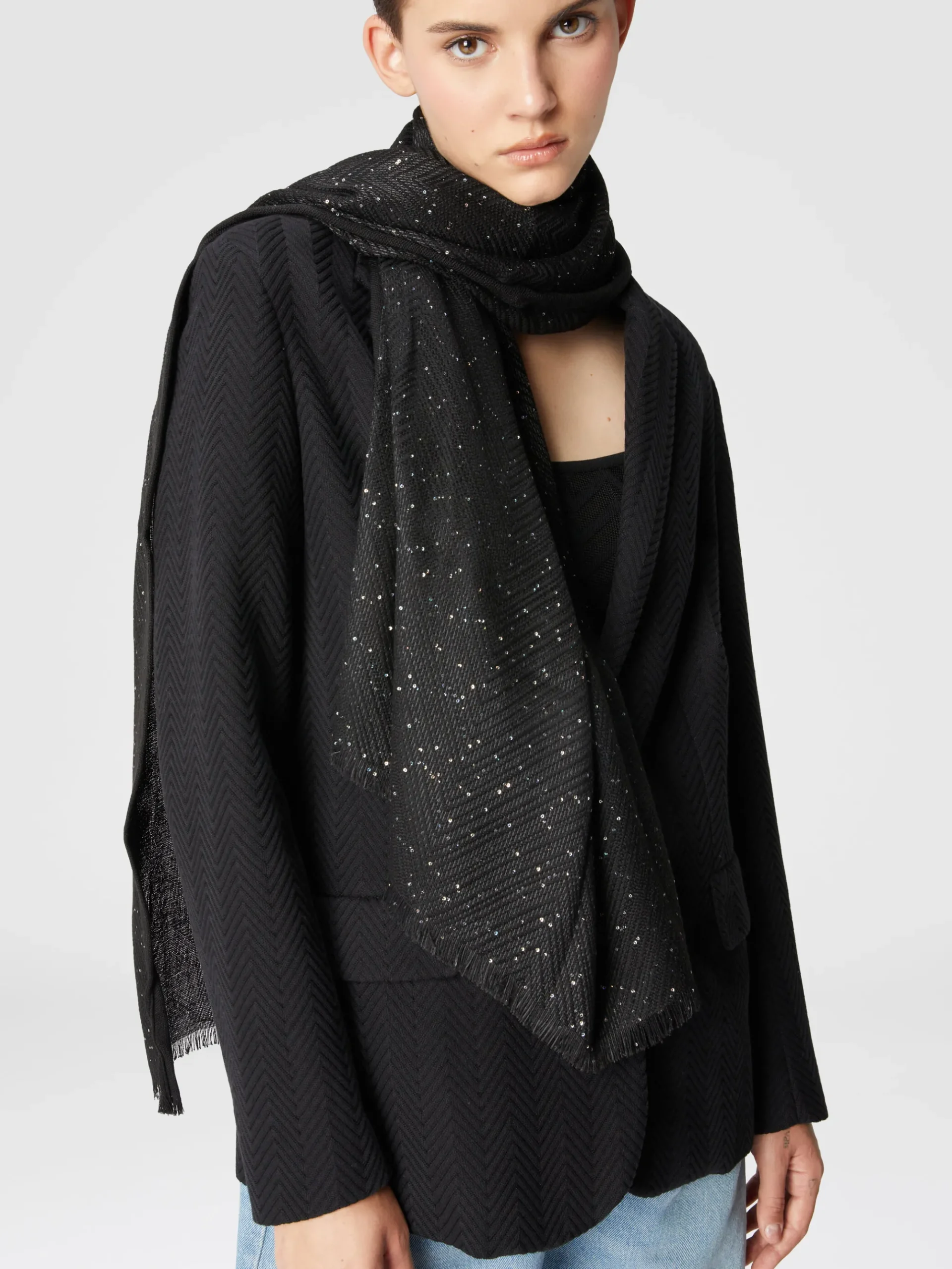 Viscose blend stole with sequins