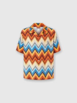 Viscose bowling shirt with macro zigzag and breast pocket