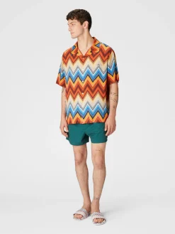 Viscose bowling shirt with macro zigzag and breast pocket