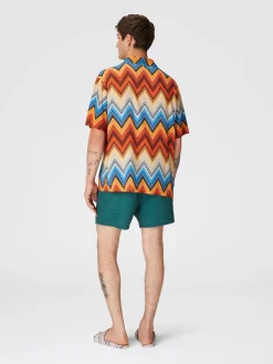 Viscose bowling shirt with macro zigzag and breast pocket