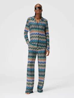 Viscose straight trousers with offset zigzag