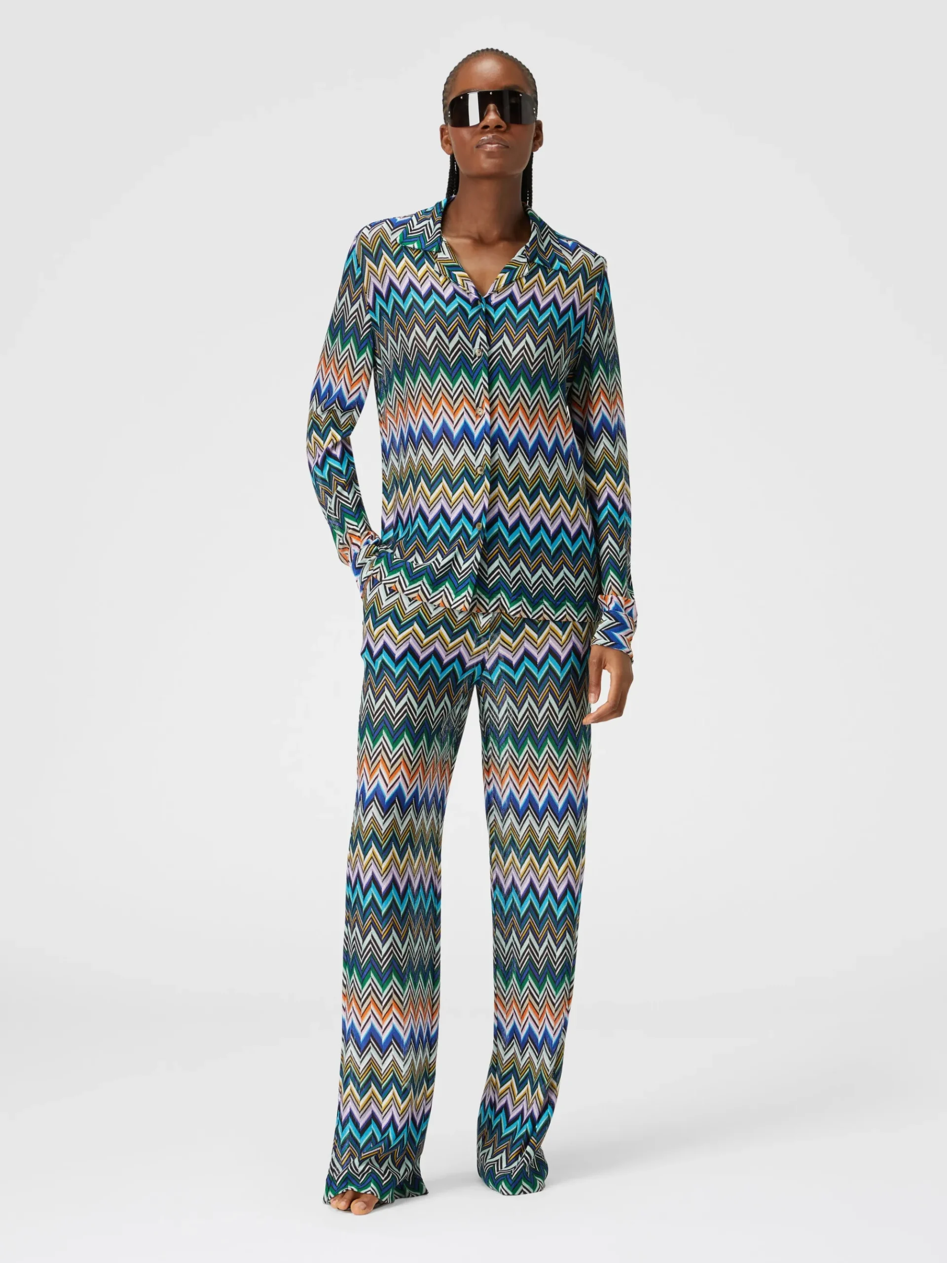 Viscose straight trousers with offset zigzag