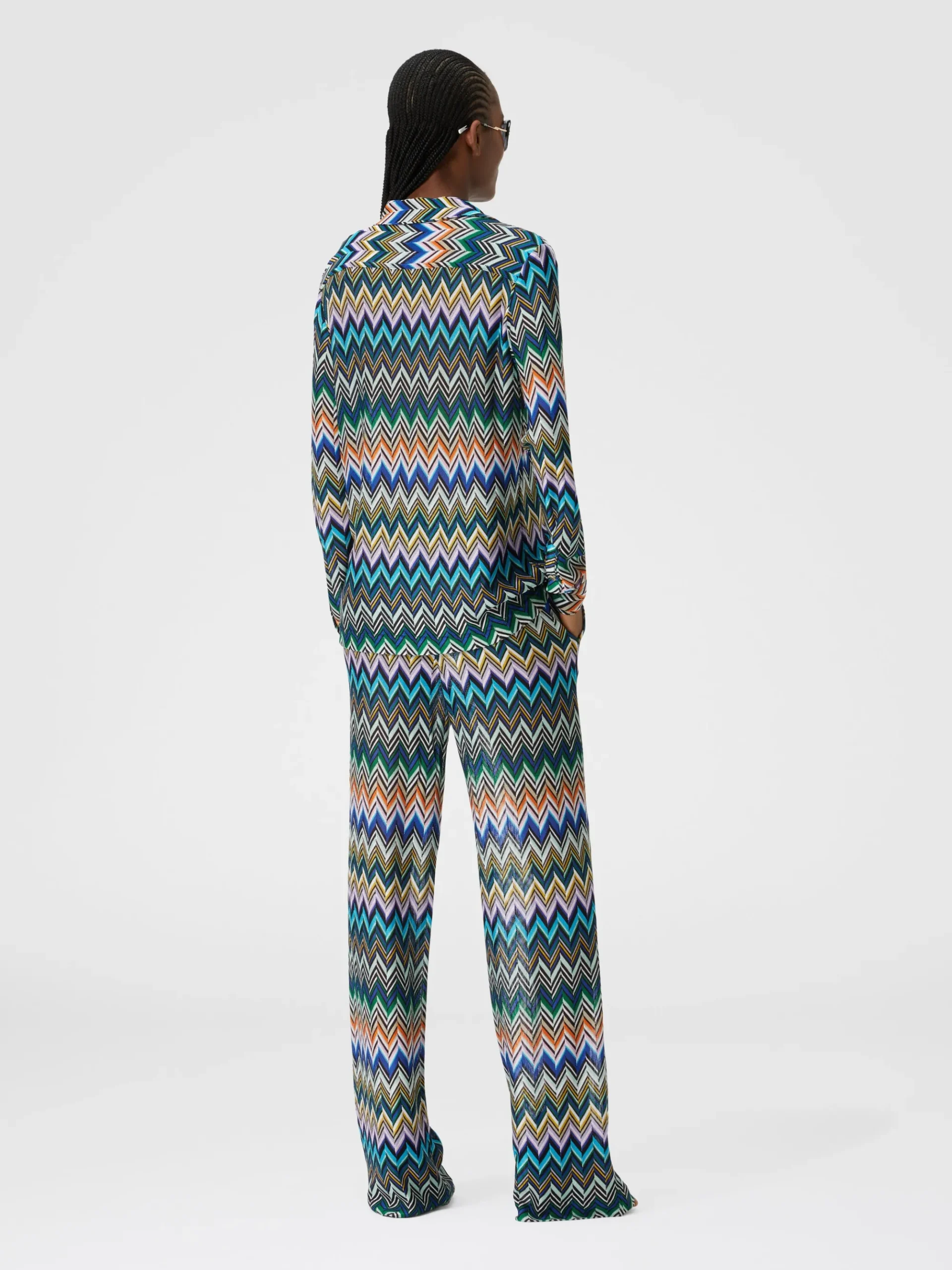 Viscose straight trousers with offset zigzag