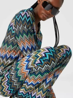 Viscose straight trousers with offset zigzag