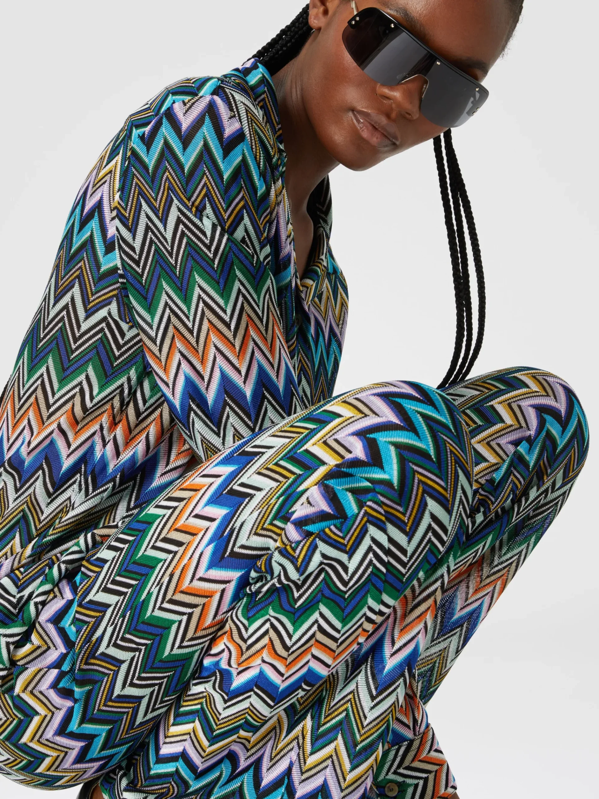 Viscose straight trousers with offset zigzag