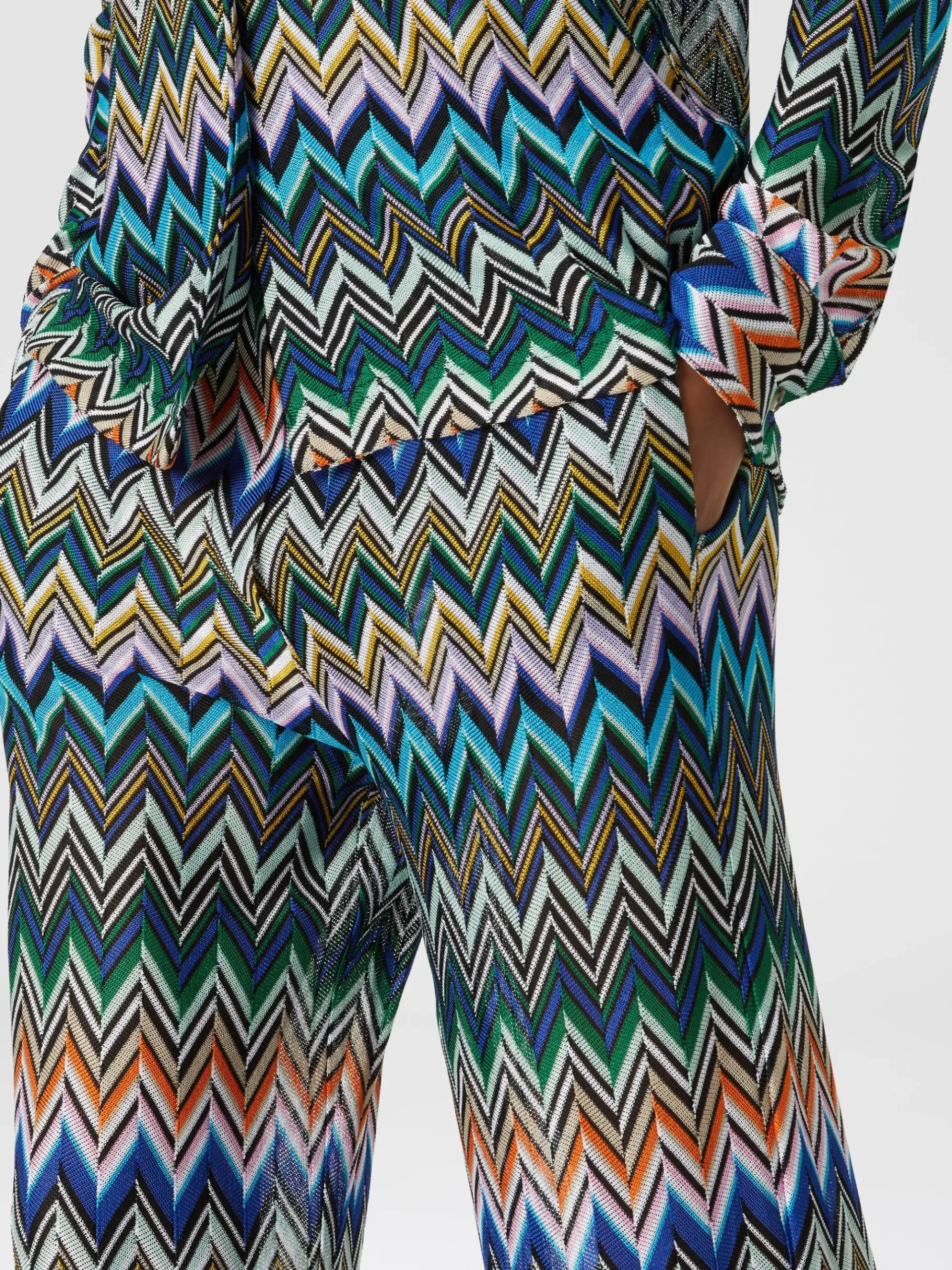 Viscose straight trousers with offset zigzag