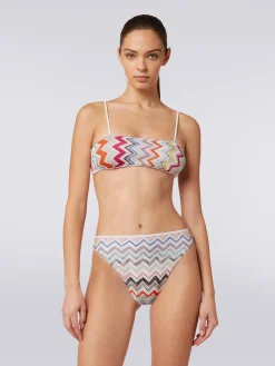 Viscose zigzag bikini with lurex and high-waisted briefs