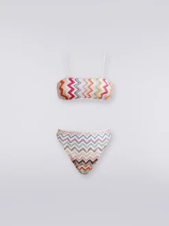 Viscose zigzag bikini with lurex and high-waisted briefs
