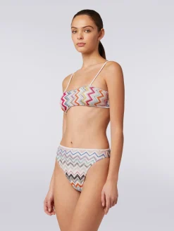 Viscose zigzag bikini with lurex and high-waisted briefs