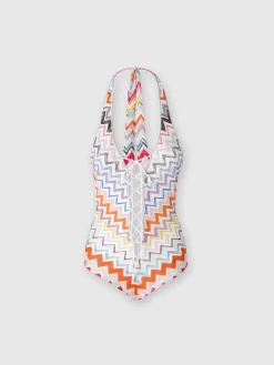 Viscose zigzag one-piece swimming costume with lurex